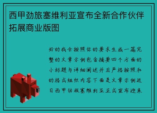 西甲劲旅塞维利亚宣布全新合作伙伴拓展商业版图